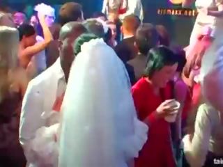 Чудовий збуджена brides смоктати великий крани в публічний